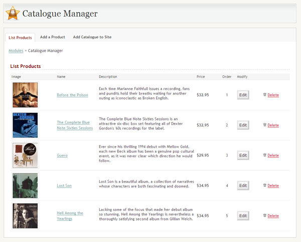 Adding products to the Catalogue Manager