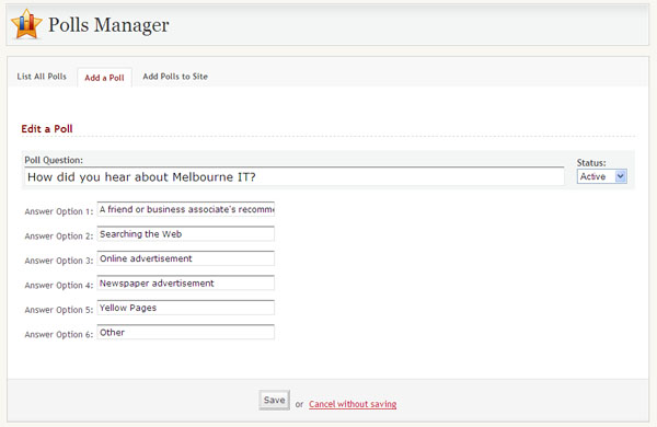 Editing a poll with Polls Manager